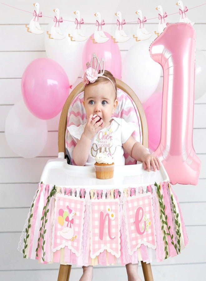 Kriyokiaa One Silly Goose High Chair Banner One High Chair Banner Girl Photo Backdrop First Birthday Decorations for Girl Wall Hanging Decorations for Kids Bedroom - Image 3